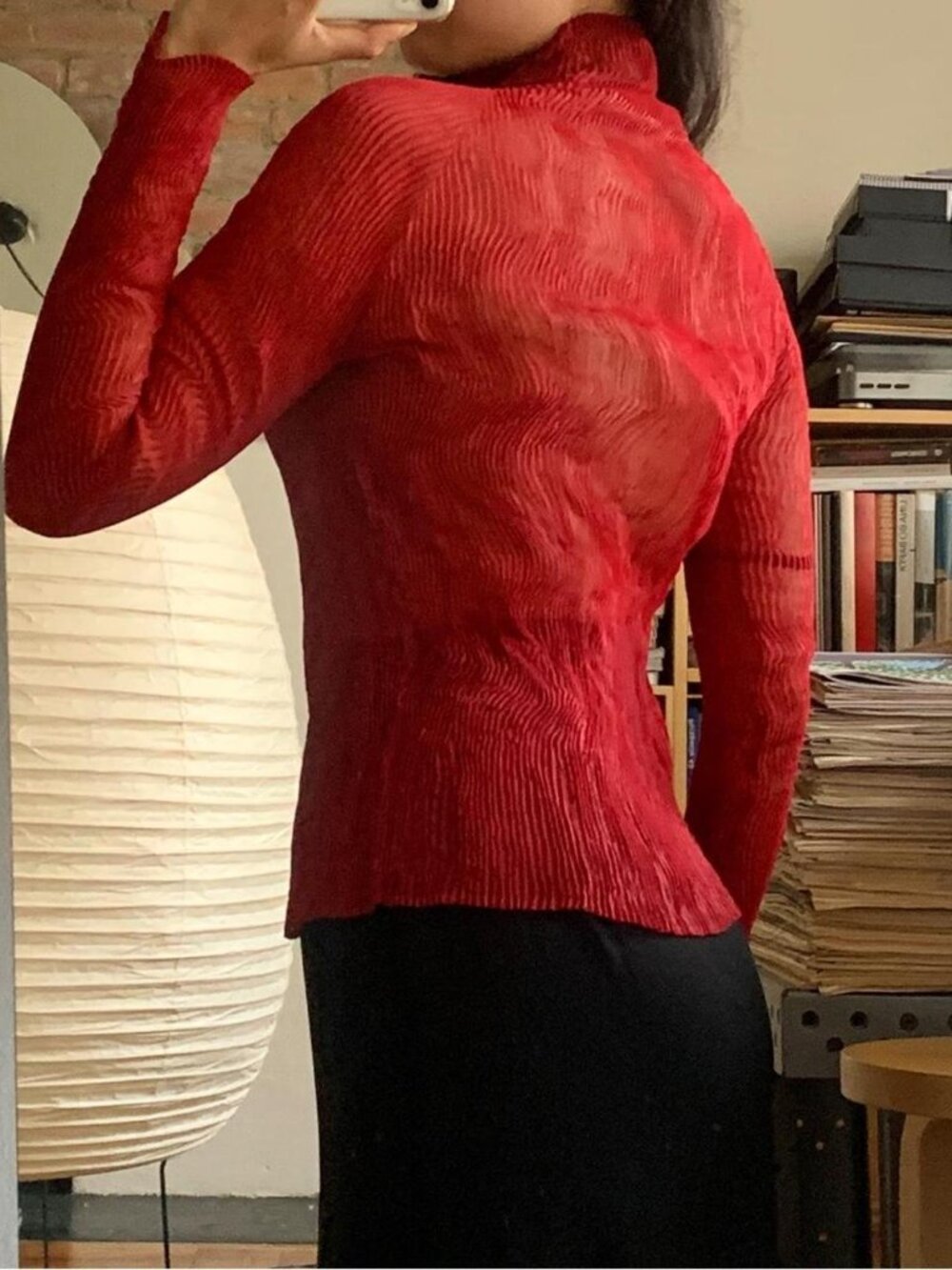 Issey Miyake Chiffon Twist Turtleneck Dark Red JP2 - Picture 2 of 7